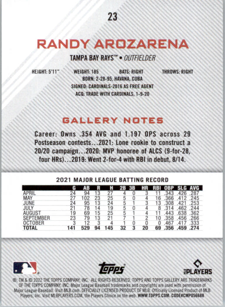2022 Topps Gallery Baseball "Main Set" Base Cards #1 to #200 - Picture 41 of 359