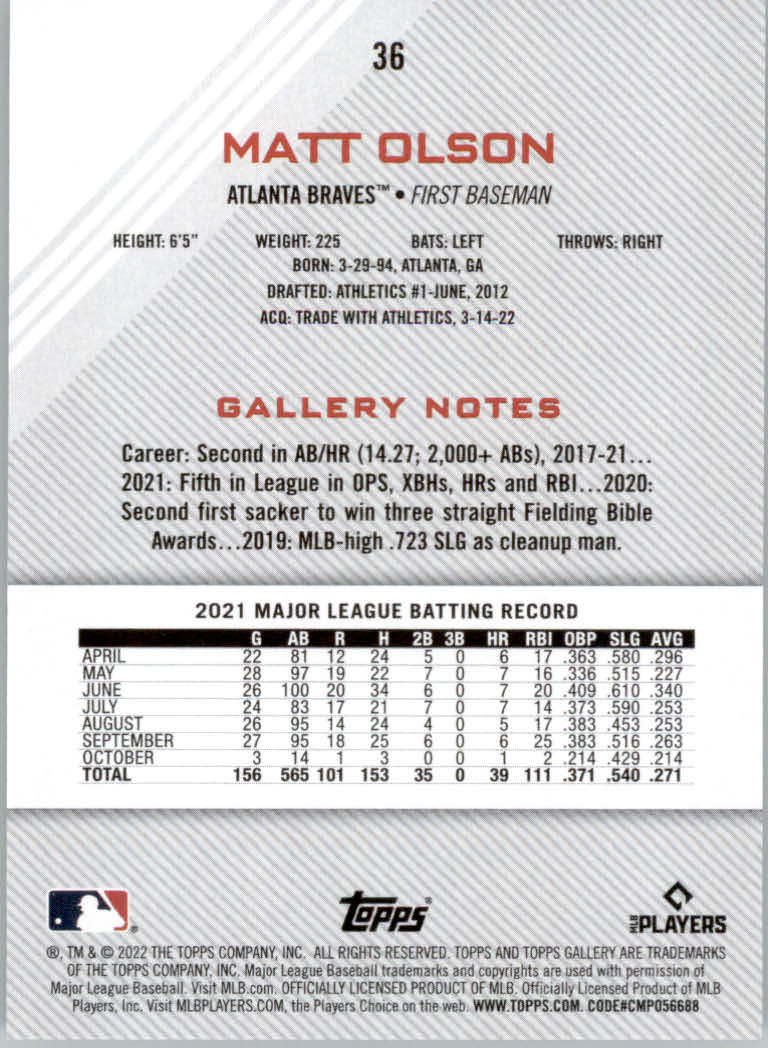 2022 Topps Gallery Baseball "Main Set" Base Cards #1 to #200 - Picture 63 of 359