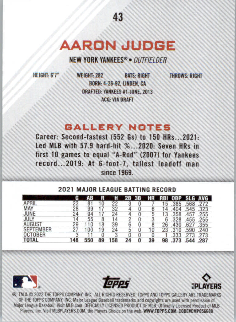 2022 Topps Gallery Baseball "Main Set" Base Cards #1 to #200 - Picture 73 of 359