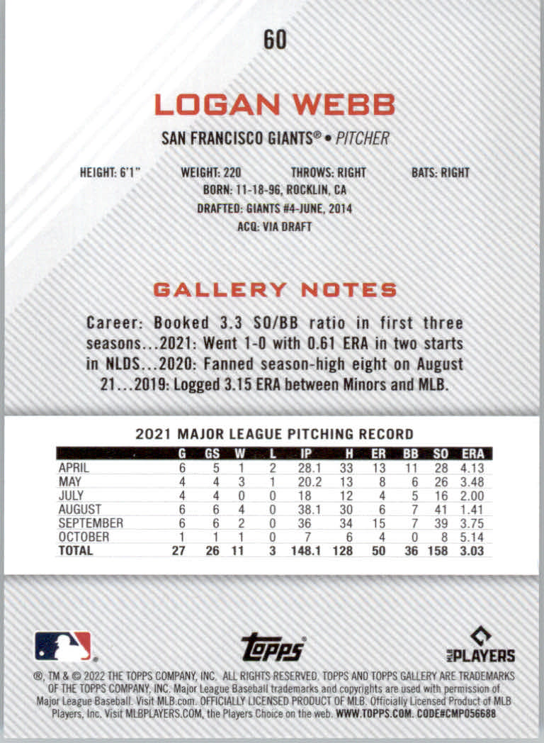2022 Topps Gallery Baseball "Main Set" Base Cards #1 to #200 - Picture 103 of 359