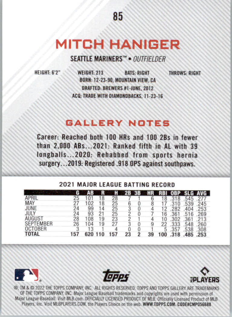 2022 Topps Gallery Baseball "Main Set" Base Cards #1 to #200 - Picture 147 of 359