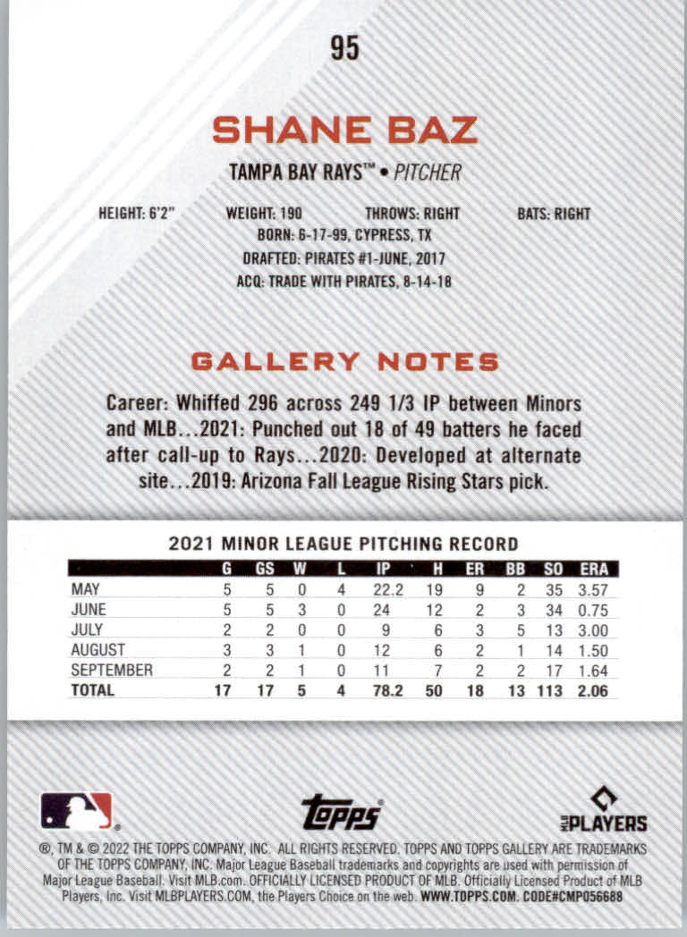 2022 Topps Gallery Baseball "Main Set" Base Cards #1 to #200 - Picture 165 of 359