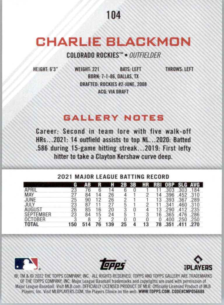 2022 Topps Gallery Baseball "Main Set" Base Cards #1 to #200 - Picture 183 of 359