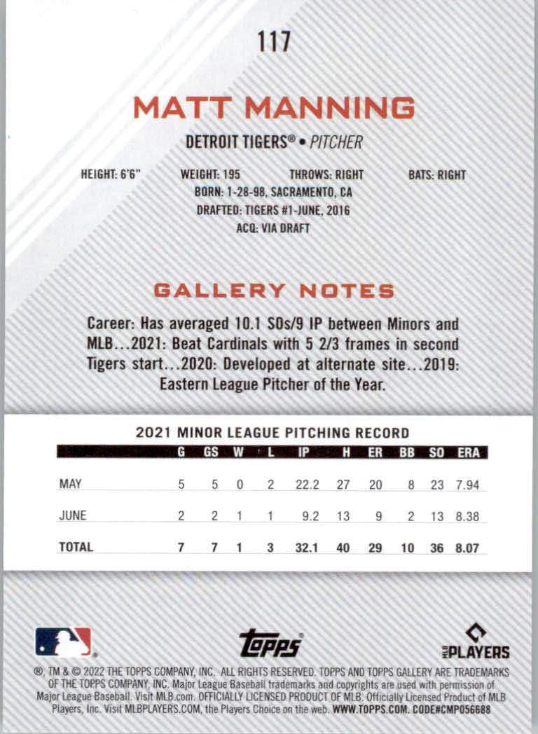 2022 Topps Gallery Baseball "Main Set" Base Cards #1 to #200 - Picture 205 of 359