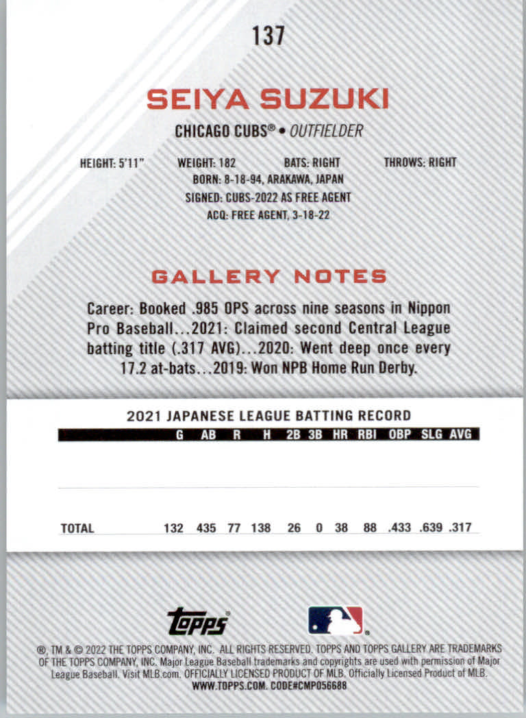 2022 Topps Gallery Baseball "Main Set" Base Cards #1 to #200 - Picture 243 of 359