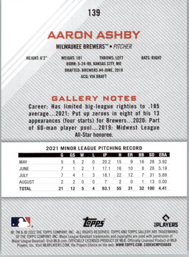 2022 Topps Gallery Baseball "Main Set" Base Cards #1 to #200 - Picture 247 of 359