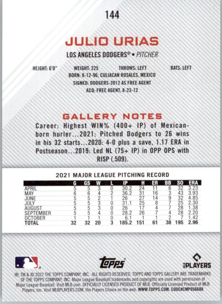 2022 Topps Gallery Baseball "Main Set" Base Cards #1 to #200 - Picture 257 of 359