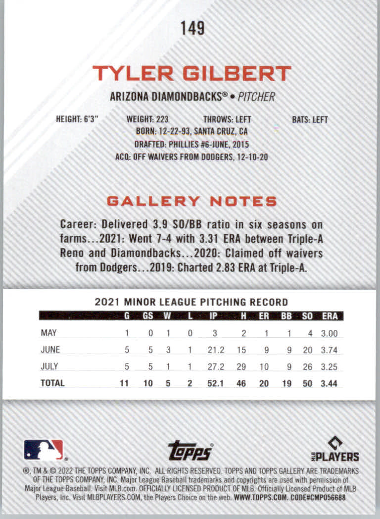 2022 Topps Gallery Baseball "Main Set" Base Cards #1 to #200 - Picture 267 of 359