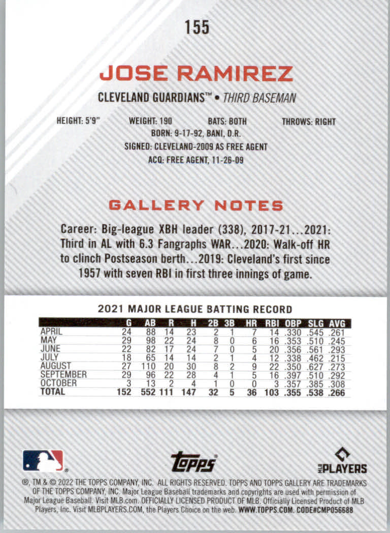 2022 Topps Gallery Baseball "Main Set" Base Cards #1 to #200 - Picture 275 of 359