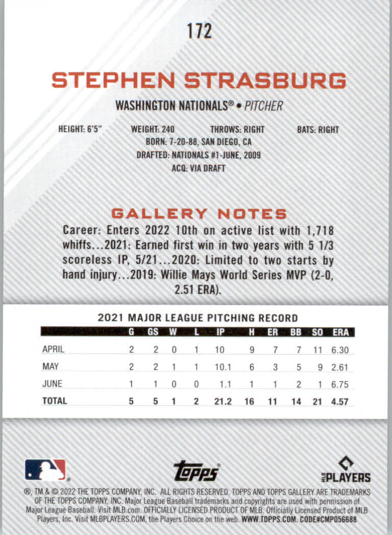 2022 Topps Gallery Baseball "Main Set" Base Cards #1 to #200 - Picture 309 of 359