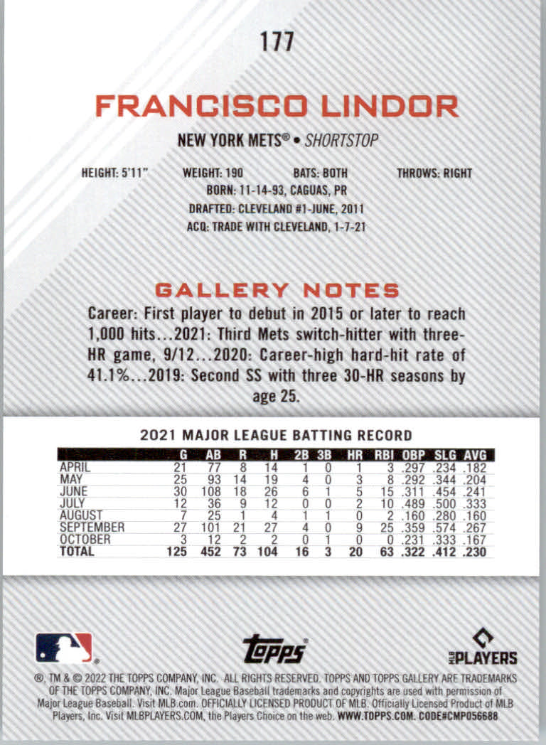 2022 Topps Gallery Baseball "Main Set" Base Cards #1 to #200 - Picture 315 of 359