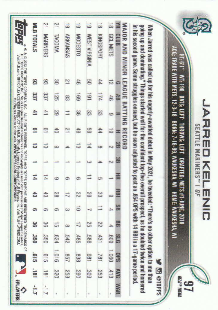 2022 Topps Chrome Logofractor Baseball "Main Set" Base Cards - Bild 65 von 81