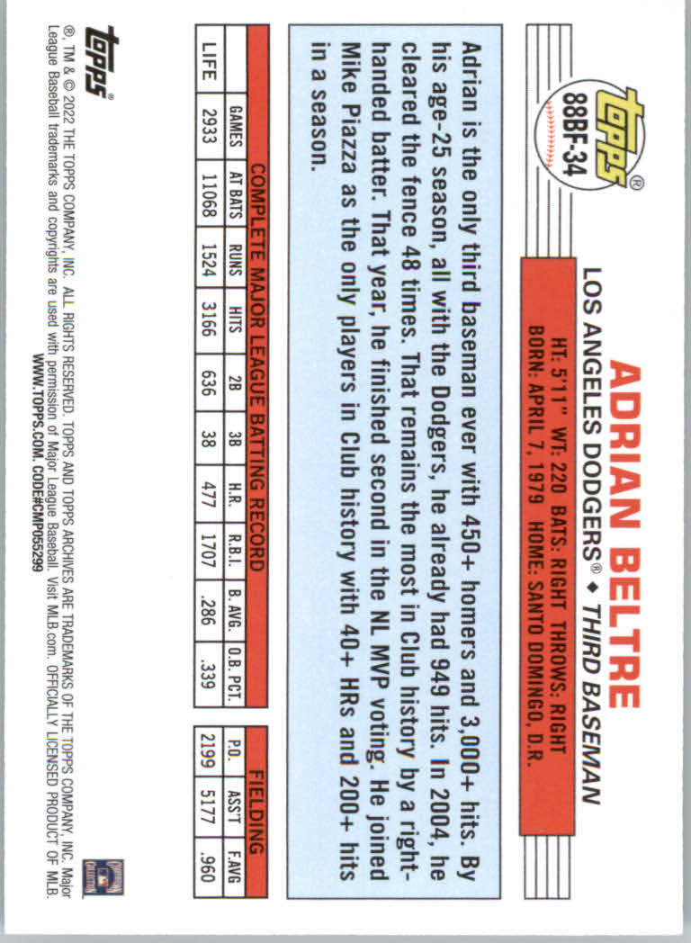 2022 Topps Archives Baseball "'88 Topps Big Foil" Insert Cards - Picture 29 of 45
