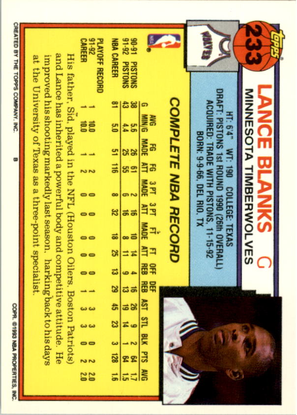 1992-93 Topps Basketball Card Pick 2-250