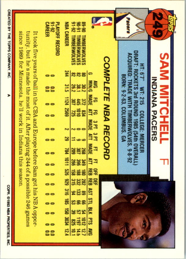 1992-93 Topps Basketball Card Pick 2-250