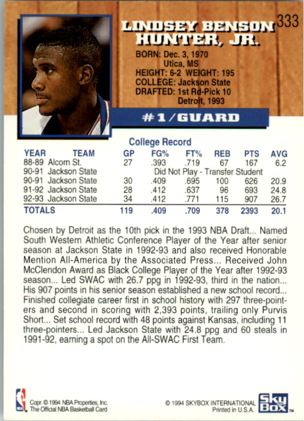 thumbnail 159  - 1993-94 Hoops Basketball Card Pick 251-421