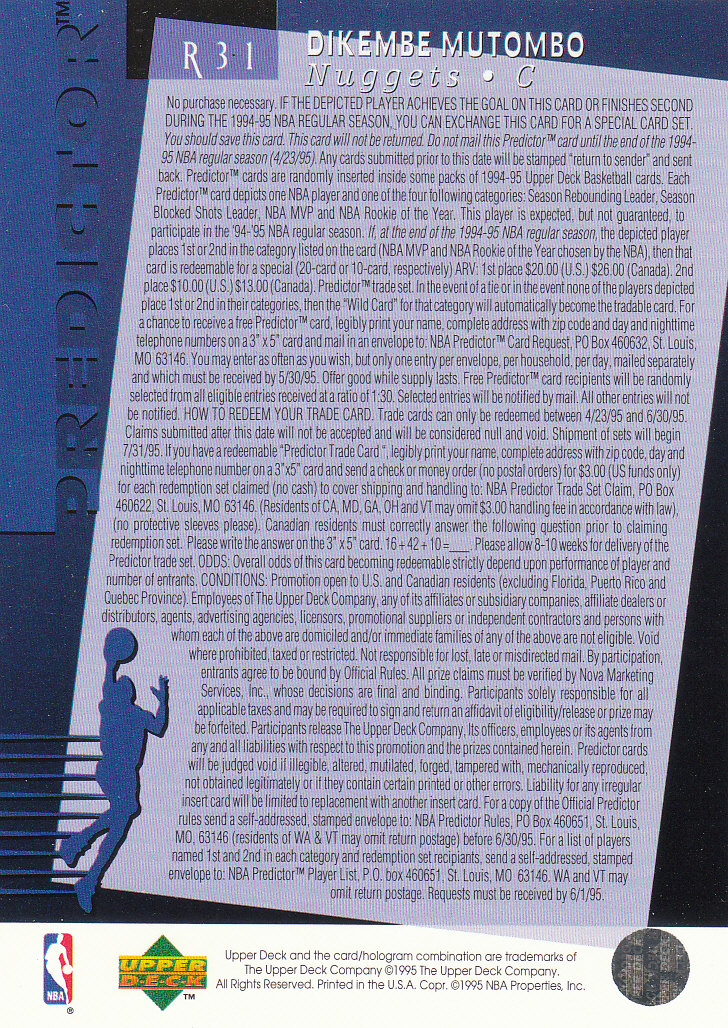 1994/1995 Upper Deck Basketball Part 2 Insert Cards - Picture 17 of 31
