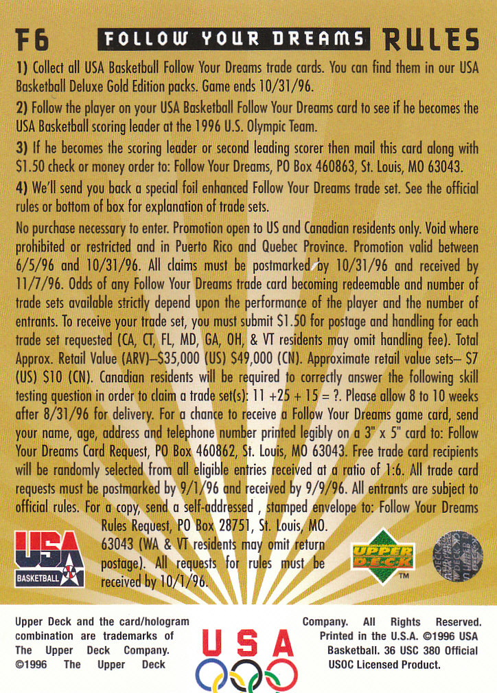 1996 USA (Upper Deck) Basketball - Picture 125 of 145