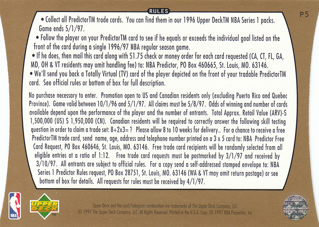 1996/1997 Upper Deck Basketball Part 3 Insert Cards - Picture 37 of 70