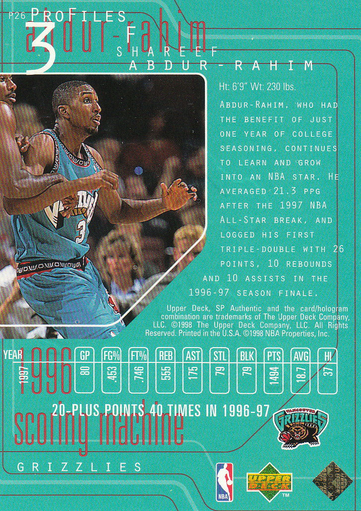 1997/1998 SP Authentic (Upper Deck) Basketball - Picture 249 of 253