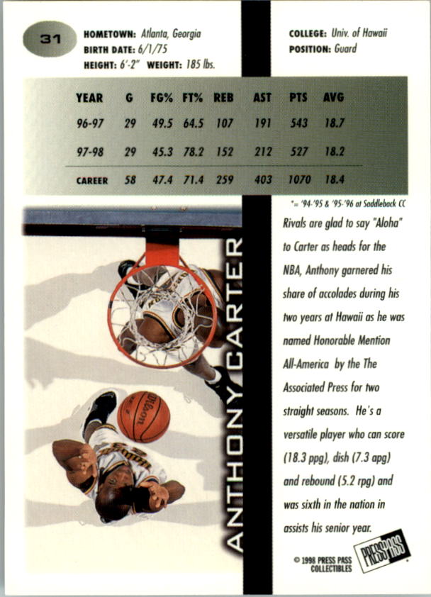 1998 Press Pass Basketball Card Pick (Gold Foil) - Picture 63 of 87