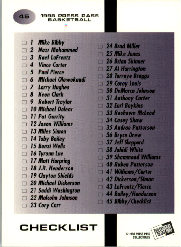 1998 Press Pass Basketball Card Pick (Gold Foil) - Picture 87 of 87