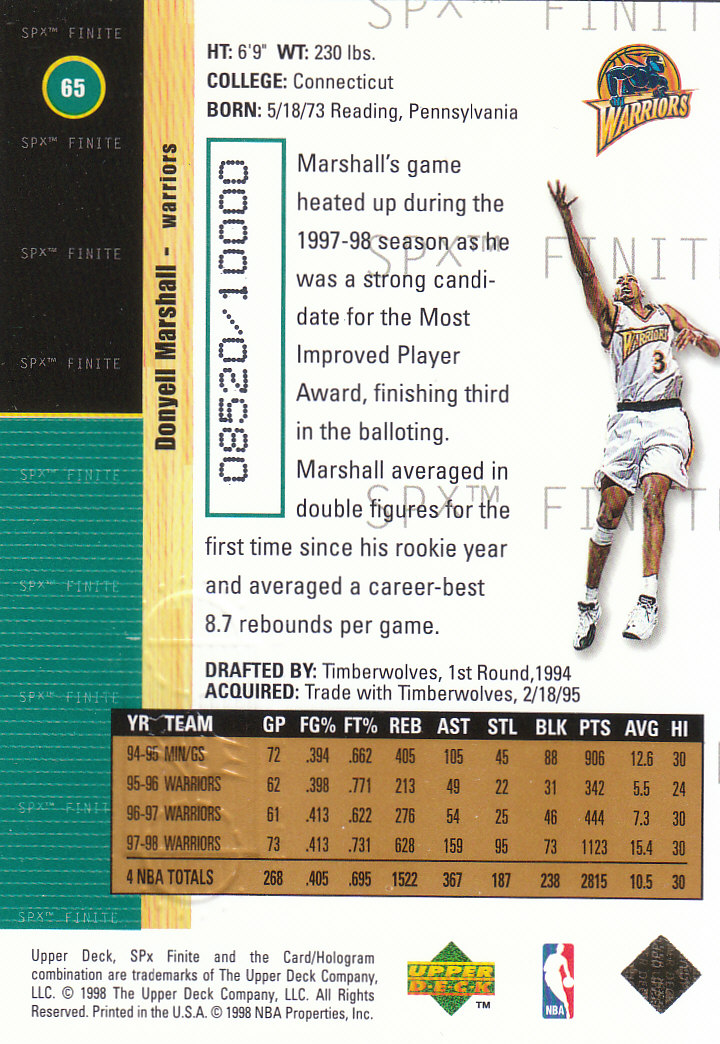 1998/1999 SPX Finite (Upper Deck) Basketball - Picture 23 of 107