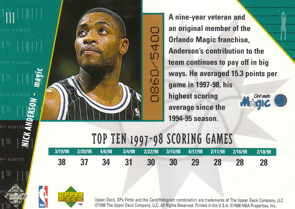 1998/1999 SPX Finite (Upper Deck) Basketball - Picture 39 of 107
