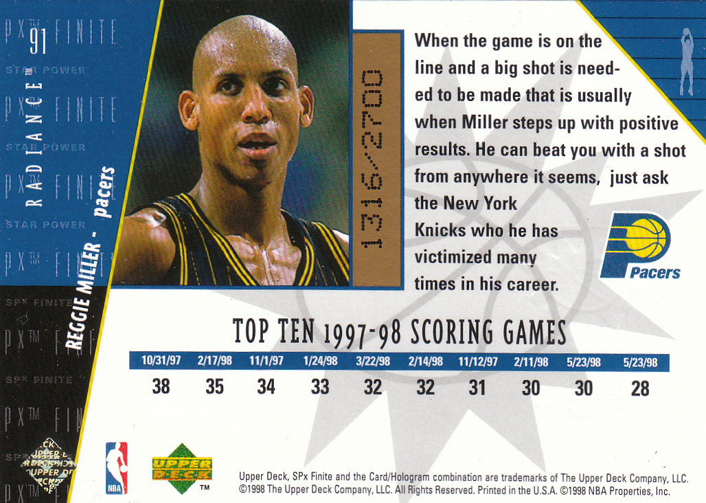 1998/1999 SPX Finite (Upper Deck) Basketball - Picture 91 of 107