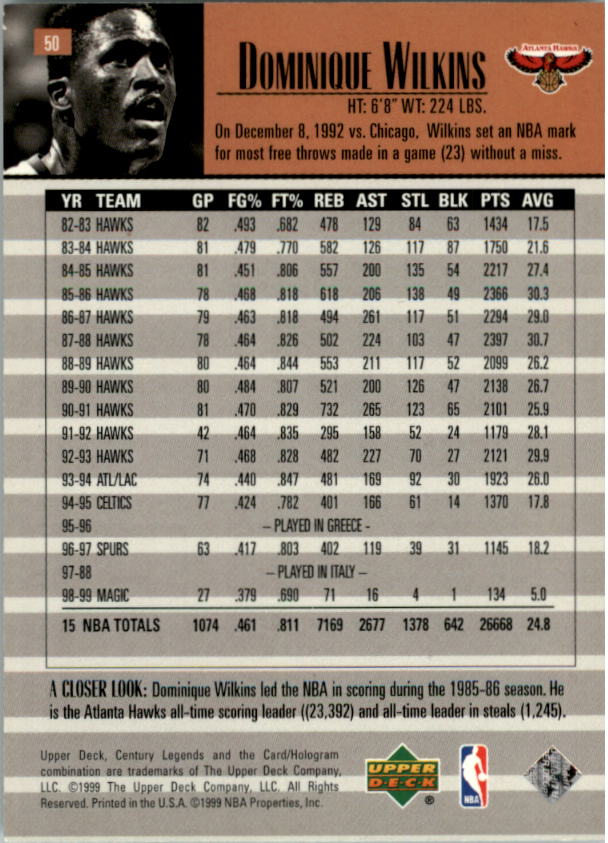 1999 Upper Deck Century Legends Basketball Card Pick - Picture 91 of 156