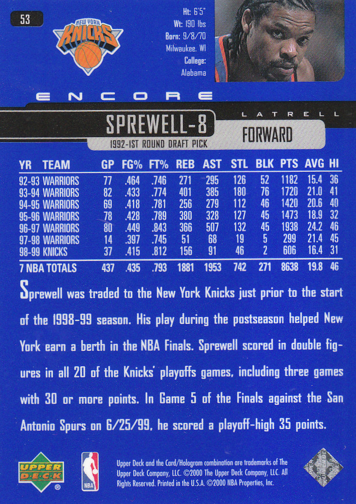 1999/2000 Encore (Upper Deck) Basketball - Picture 103 of 203