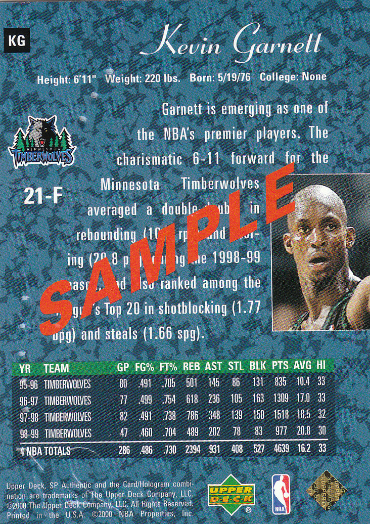 1999/2000 SP Authentic (Upper Deck) Basketball - Picture 41 of 201