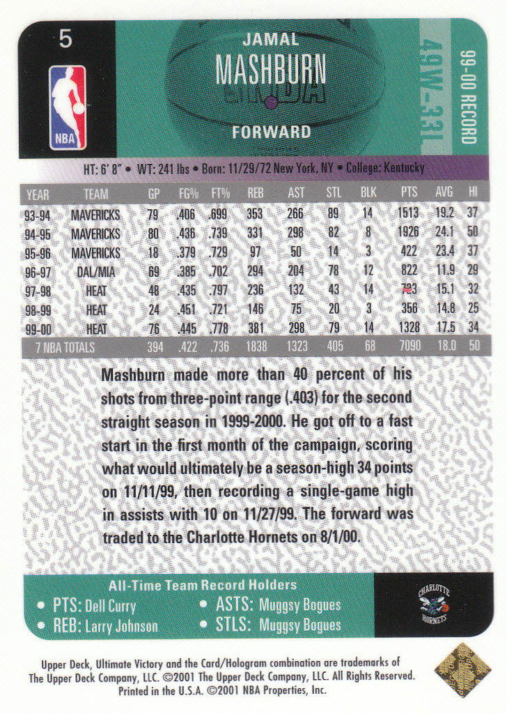 2000/2001 Ultimate Victory (Upper Deck) Basketball - Picture 121 of 129