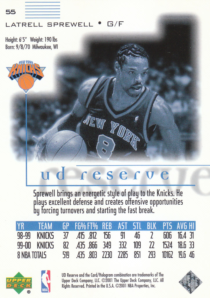 2000/2001 UD Reserve (Upper Deck) Basketball - Picture 69 of 163