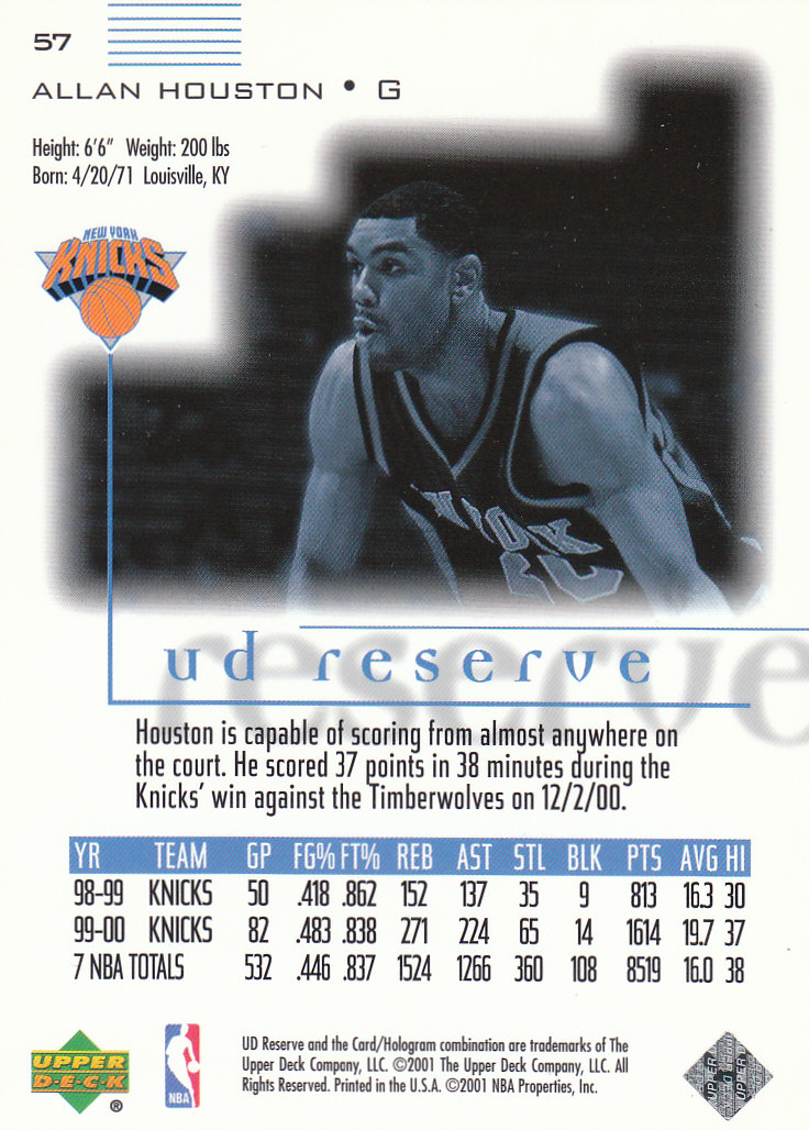 2000/2001 UD Reserve (Upper Deck) Basketball - Picture 66 of 163