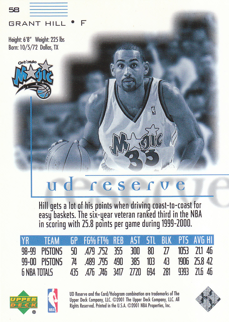 2000/2001 UD Reserve (Upper Deck) Basketball - Picture 64 of 163
