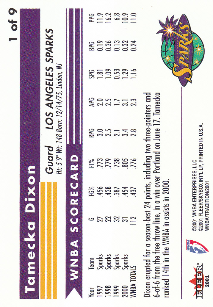 2001 Fleer WNBA Basketball - Bild 275 von 289