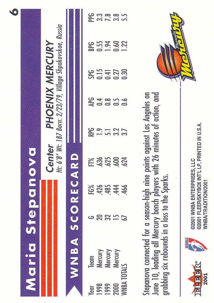 2001 Fleer WNBA Basketball - Bild 9 von 289