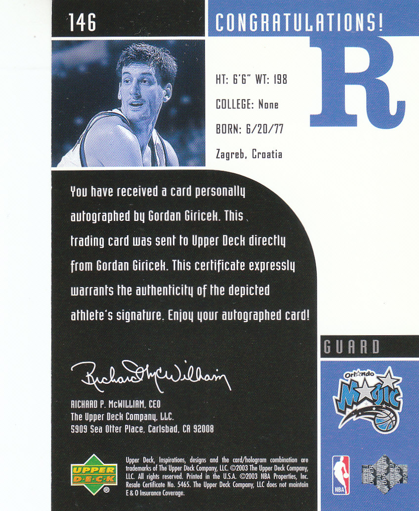 2002/2003 Inspirations (Upper Deck) Basketball - Picture 207 of 225