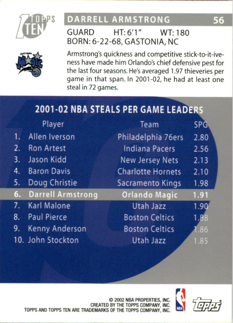 2002-03 Topps Ten Basketball Card Pick - Picture 89 of 209