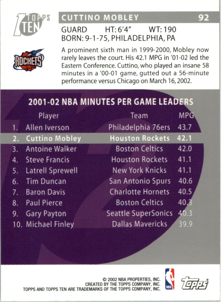 2002-03 Topps Ten Basketball Card Pick - Picture 147 of 209