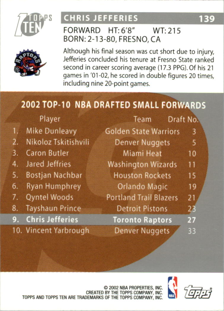 2002-03 Topps Ten Basketball Card Pick - Picture 201 of 209