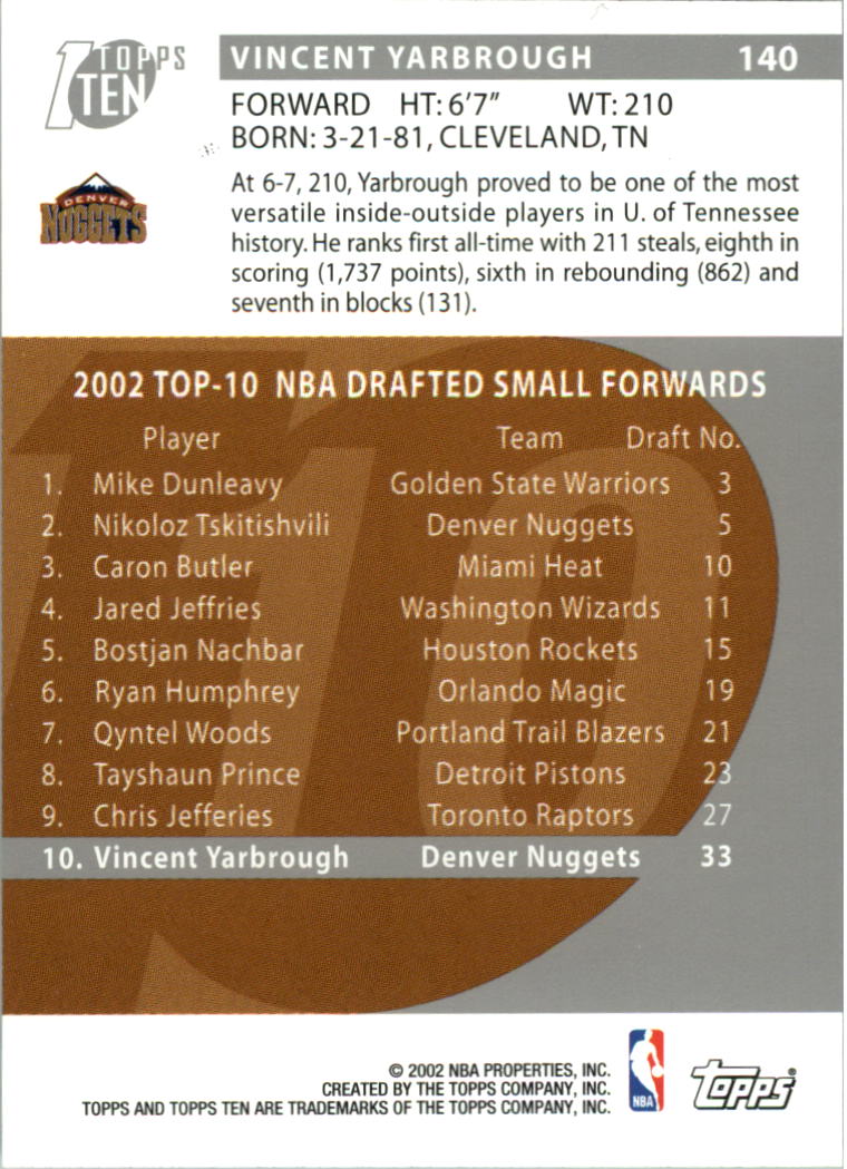 2002-03 Topps Ten Basketball Card Pick - Picture 203 of 209
