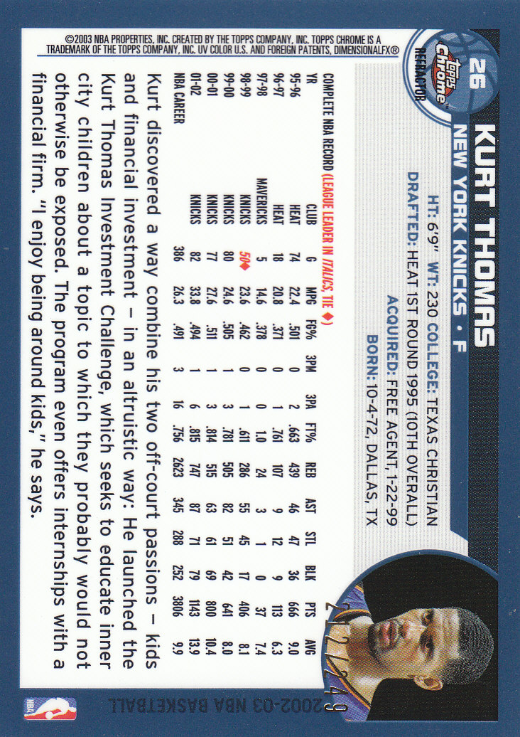 2002/2003 Topps Chrom Basketball Teil 2 parallele Refraktoren Karten - Bild 30 von 32