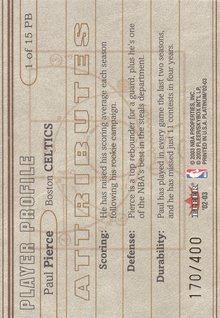 2002/2003 Fleer Platinum Basketball - Picture 355 of 362
