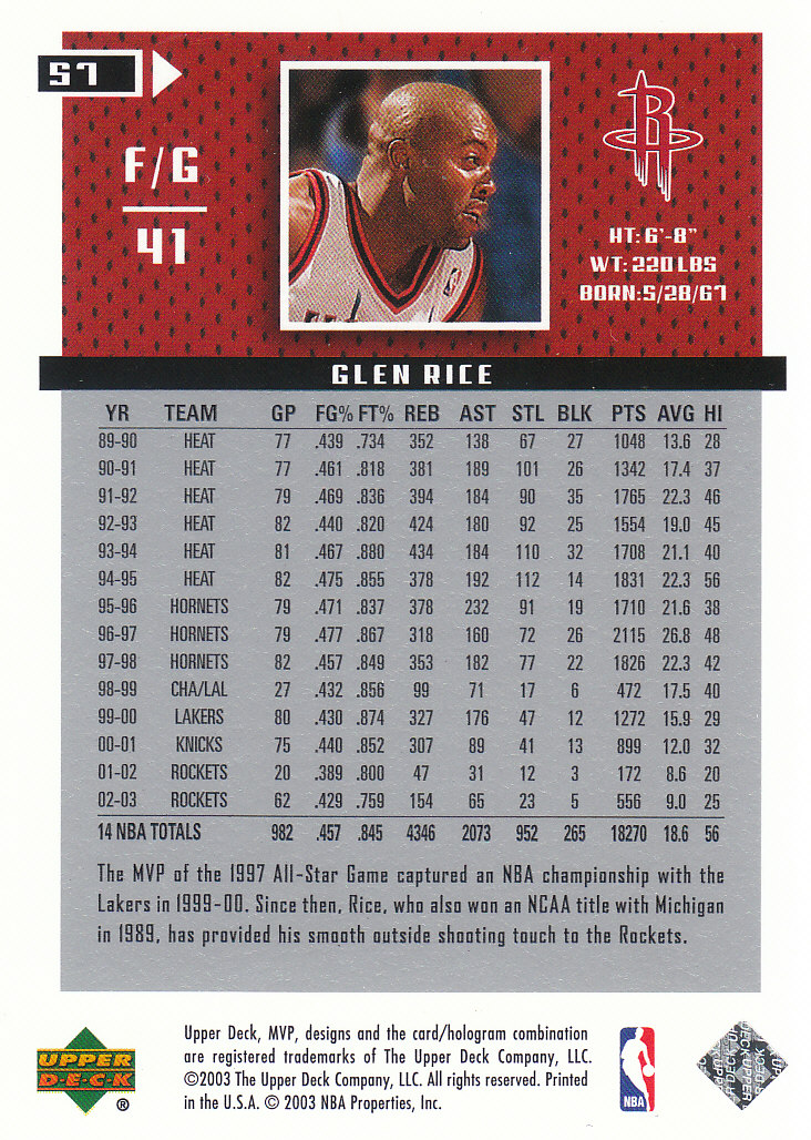 2003/2004 MVP (Upper Deck) Basketball Part 2 Parallel Cards - Picture 63 of 177