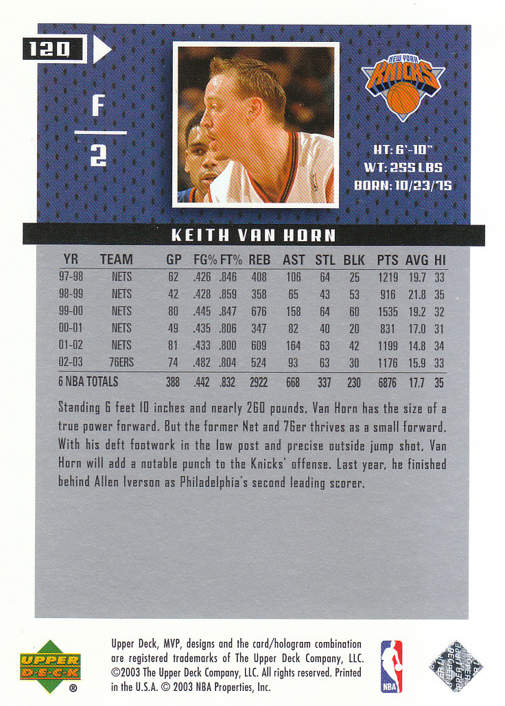 2003/2004 MVP (Upper Deck) Basketball Part 2 Parallel Cards - Picture 103 of 177