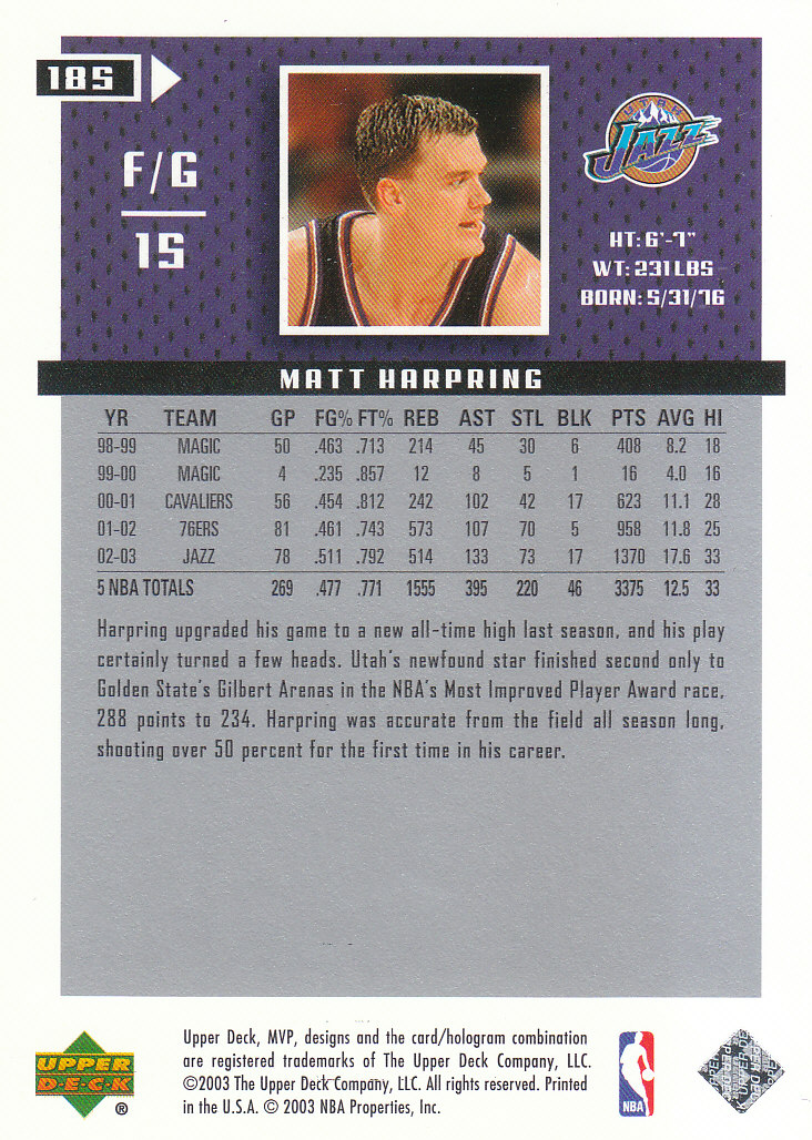 2003/2004 MVP (Upper Deck) Basketball Part 2 Parallel Cards - Picture 161 of 177