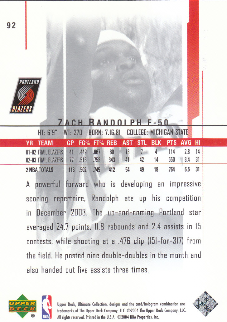 2003/2004 Ultimate Collection (Upper Deck) Basketball - Picture 153 of 242
