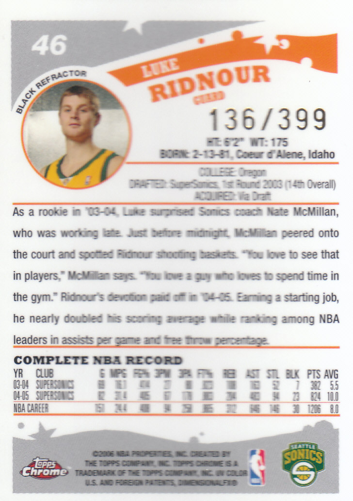 Tarjetas de inserto paralelo ""Refractores"" de baloncesto Topps cromadas 2005-06 - Imagen 72 de 98